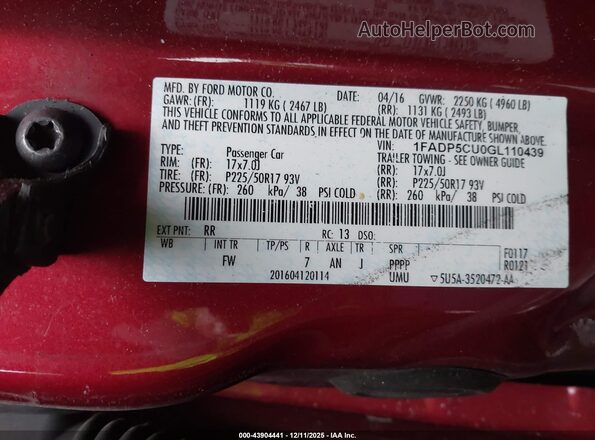 1FADP5CU0GL110439 2016 FORD C-MAX ENERGI Red Widok komory silnika