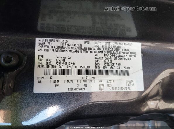 1FADP5CU8GL100208 2016 FORD C-MAX ENERGI Gray Widok komory silnika