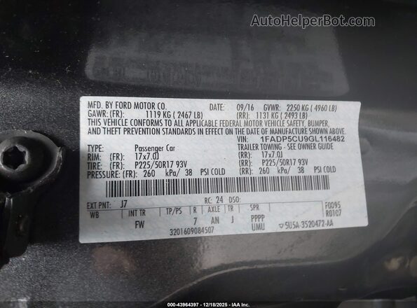 1FADP5CU9GL116482 2016 FORD C-MAX ENERGI Gray Widok komory silnika