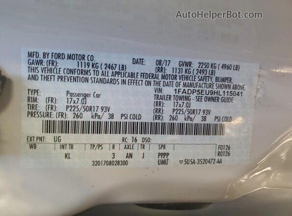 1FADP5EU9HL115041 2017 FORD C-MAX Белый Вид подкапотного пространства