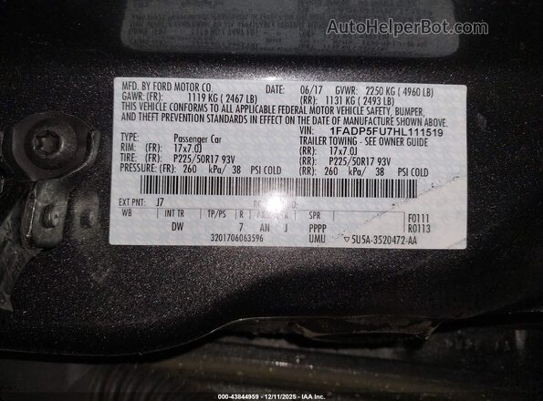 1FADP5FU7HL111519 2017 FORD C-MAX ENERGI Серый Вид подкапотного пространства