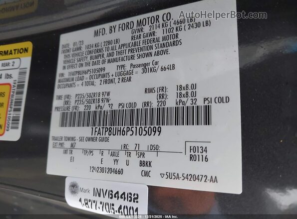 1FATP8UH6P5105099 2023 FORD MUSTANG Gray Widok komory silnika
