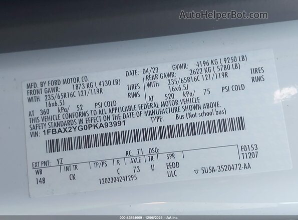 1FBAX2YG0PKA93991 2023 FORD PASSENGER Белый Вид подкапотного пространства