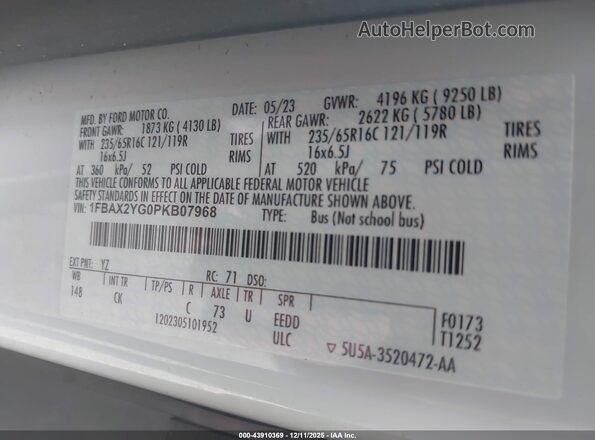 1FBAX2YG0PKB07968 2023 FORD PASSENGER White Շարժիչի բաժամունքի տեսք