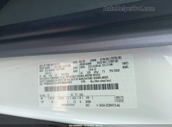 1FBAX2YG2PKB08085 2023 FORD PASSENGER White Engine compartment view