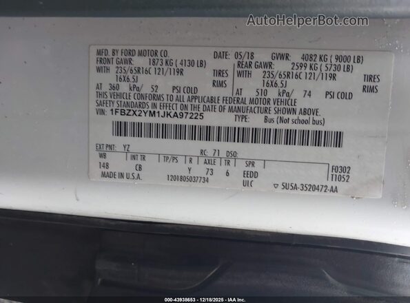 1FBZX2YM1JKA97225 2018 FORD TRANSIT-350 Белый Вид подкапотного пространства