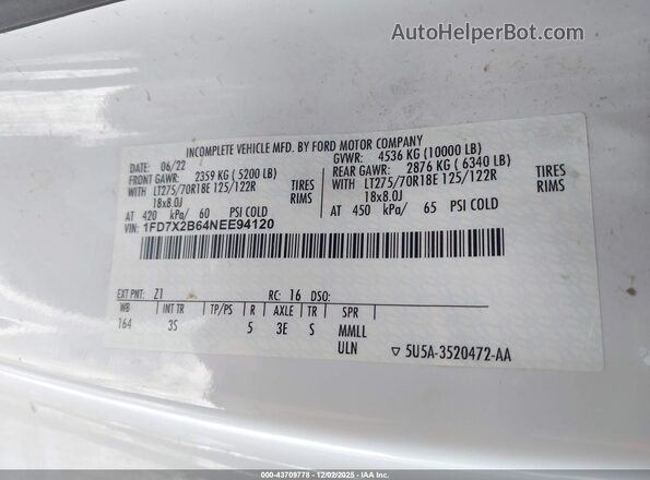 1FD7X2B64NEE94120 2022 FORD SUPER DUTY F-250 Белый Вид подкапотного пространства
