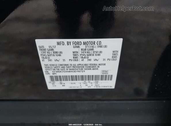 1FM5K7DH4HGD16721 2017 FORD FORD EXPLORER Черный Вид подкапотного пространства