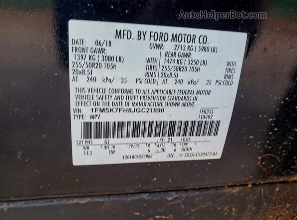 1FM5K7FH8JGC21890 2018 FORD FORD EXPLORER Черный Вид подкапотного пространства