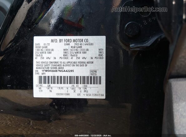 1FM5K8AB7NGA42285 2022 FORD POLICE INTERCEPTOR Black Vista del compartimento del motor