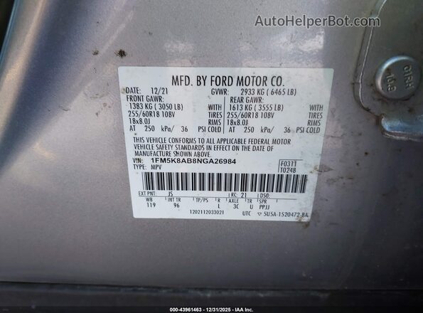 1FM5K8AB8NGA26984 2022 FORD POLICE INTERCEPTOR Silver Vista del compartimento del motor