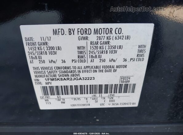 1FM5K8AR2JGA32223 2018 FORD POLICE INTERCEPTOR Black ძრავის განყოფილების ხედი