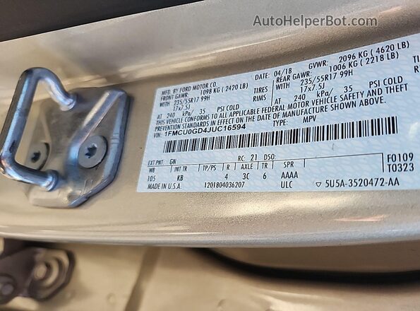 1FMCU0GD4JUC16594 2018 FORD ESCAPE Золотой 