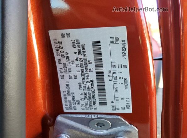 1FMCU9HD2KUB21648 2019 FORD ESCAPE Orange Вид наклейки з VIN-кодом