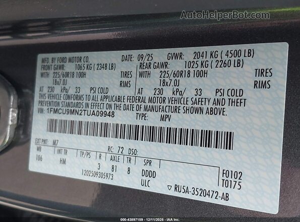 1FMCU9MN2TUA09948 2026 FORD ESCAPE Серый Вид подкапотного пространства