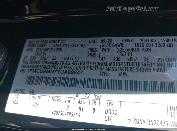 1FMCU9MN7TUA09847 2026 FORD ESCAPE Черный Вид подкапотного пространства
