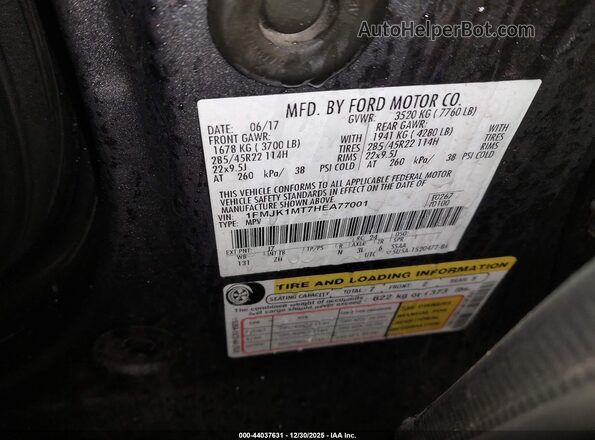 1FMJK1MT7HEA77001 2017 FORD EXPEDITION EL Серый Вид подкапотного пространства