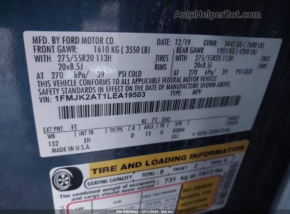 1FMJK2AT1LEA19503 2020 FORD EXPEDITION Синий Вид подкапотного пространства