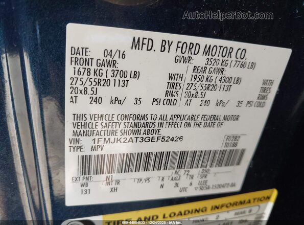 1FMJK2AT3GEF52426 2016 FORD EXPEDITION EL Dark Blue Вид подкапотного пространства