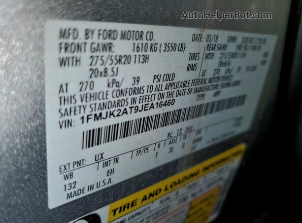 1FMJK2AT9JEA16460 2018 FORD EXPEDITION Silver Widok komory silnika