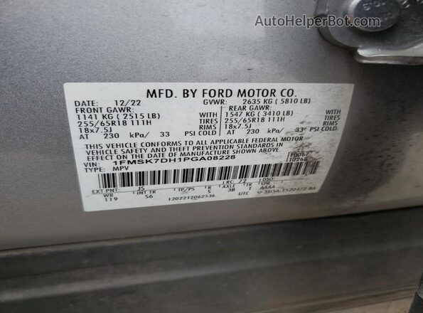 1FMSK7DH1PGA08228 2023 FORD FORD EXPLORER Серебряный Вид наклейки с VIN-кодом