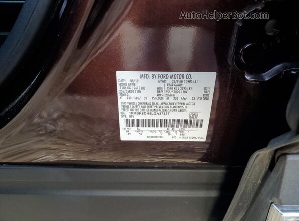 1FMSK8DH8LGA37337 2020 FORD FORD EXPLORER Коричневый Панорамный вид салона 360°