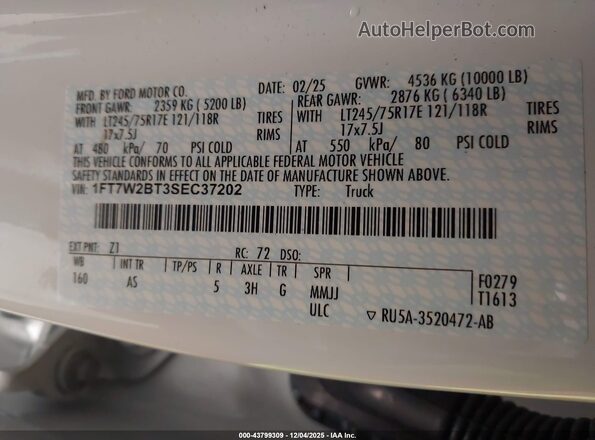 1FT7W2BT3SEC37202 2025 FORD F-250 Белый Вид подкапотного пространства