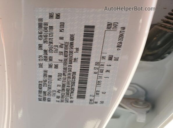 1FT7W2BT5SEC09708 2025 FORD F250 White Widok naklejki z numerem VIN