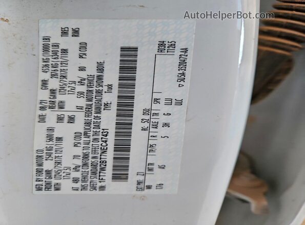 1FT7W2BT7NEC47431 2022 FORD F250 White Vista del compartimento del motor