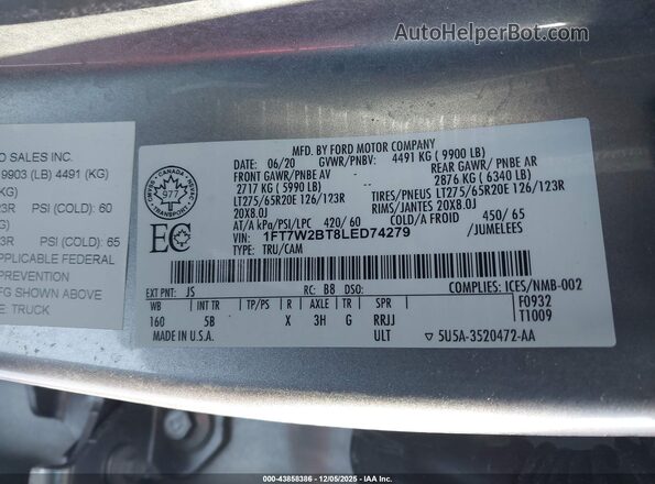 1FT7W2BT8LED74279 2020 FORD F-250 Silver Vista del compartimento del motor