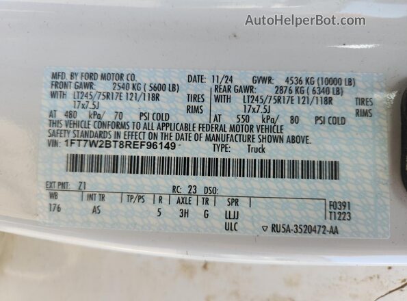 1FT7W2BT8REF96149 2024 FORD F250 White Vista del compartimento del motor