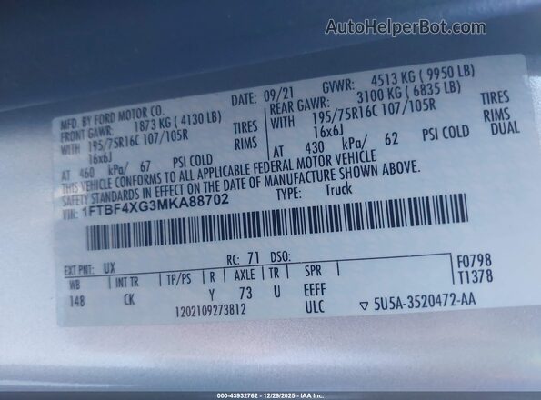 1FTBF4XG3MKA88702 2021 FORD TRANSIT-350 Gray Widok komory silnika