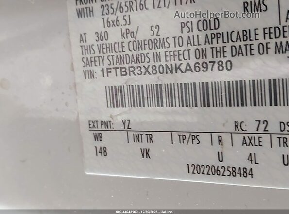 1FTBR3X80NKA69780 2022 FORD TRANSIT-250 Белый Вид подкапотного пространства