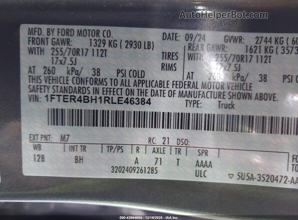 1FTER4BH1RLE46384 2024 FORD RANG Серый Вид подкапотного пространства