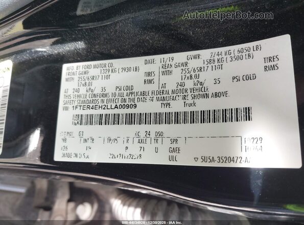 1FTER4EH2LLA00909 2020 FORD RANG Black Вид підкапотного простору