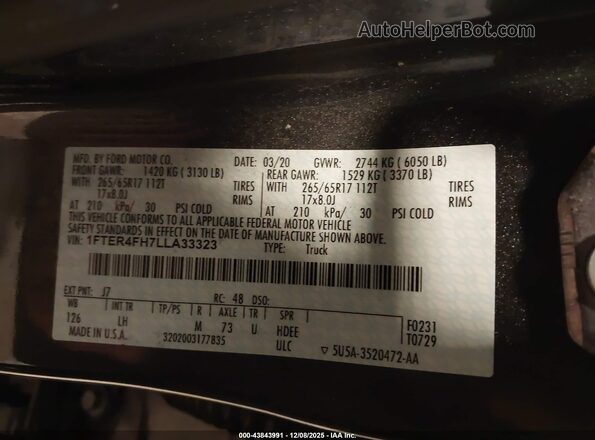 1FTER4FH7LLA33323 2020 FORD RANG Серый Вид подкапотного пространства