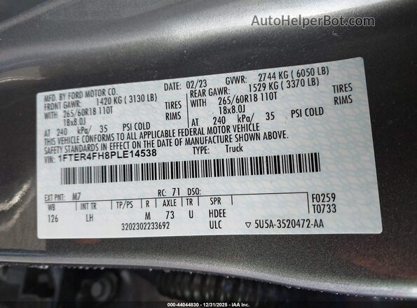 1FTER4FH8PLE14538 2023 FORD RANG Silver Widok komory silnika