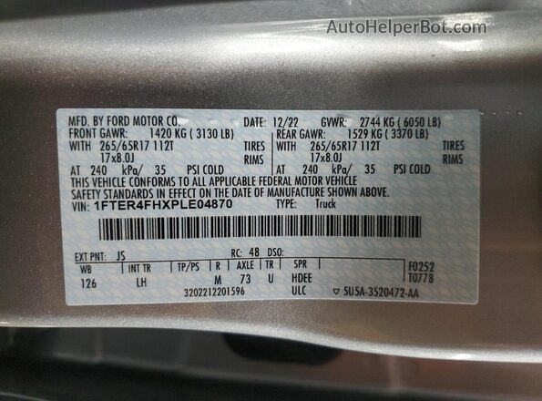 1FTER4FHXPLE04870 2023 FORD RANG Gray Widok komory silnika