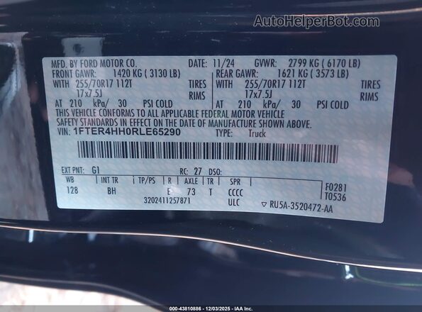 1FTER4HH0RLE65290 2024 FORD RANG Черный Вид подкапотного пространства