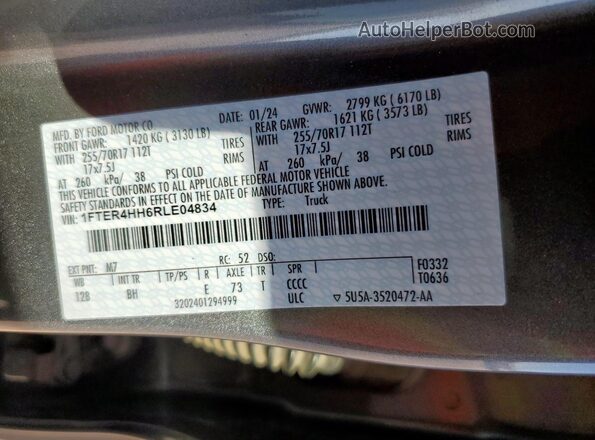 1FTER4HH6RLE04834 2024 FORD RANG Gray Vista del compartimento del motor