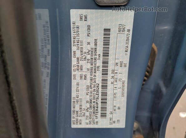 1FTER4HP7SLE05262 2025 FORD RANG Silver Widok naklejki z numerem VIN