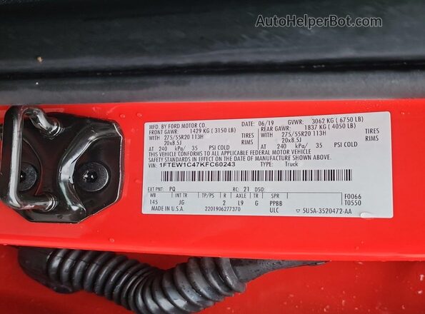 1FTEW1C47KFC60243 2019 FORD F150  