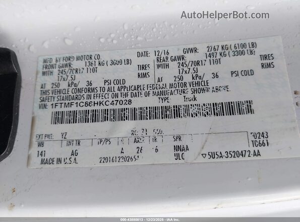1FTMF1C86HKC47028 2017 FORD F150 White ძრავის განყოფილების ხედი