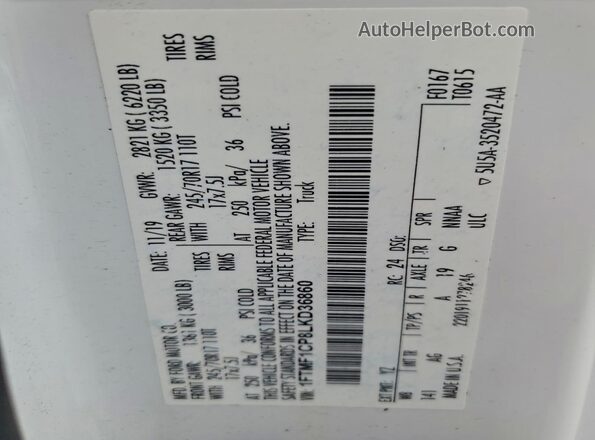 1FTMF1CP8LKD36860 2020 FORD F150 Белый Вид подкапотного пространства