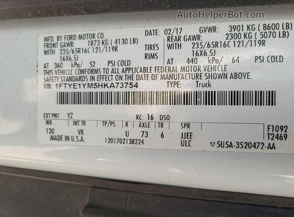 1FTYE1YM5HKA73754 2017 FORD TRANSIT-150  Przód prawy