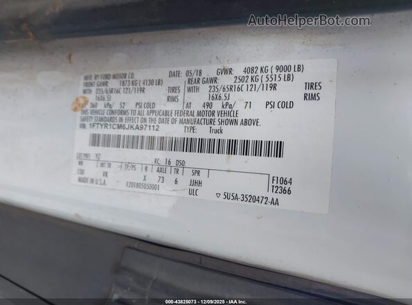 1FTYR1CM6JKA97112 2018 FORD TRANSIT-250 Белый Вид подкапотного пространства