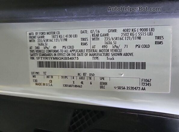 1FTYR1YM6GKB54975 2016 FORD TRANSIT-250  
