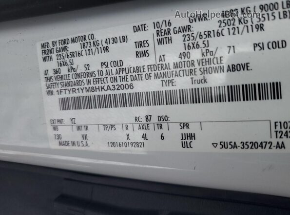 1FTYR1YM8HKA32006 2017 FORD TRANSIT-250  Вид сзади