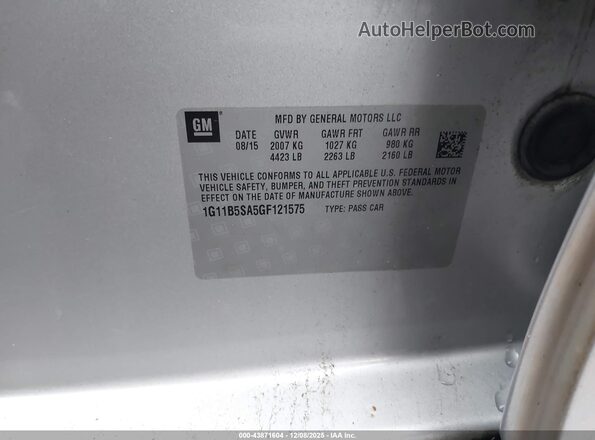 1G11B5SA5GF121575 2016 CHEVROLET MALIBU Серебряный Вид подкапотного пространства