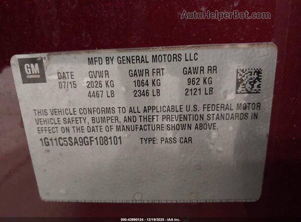 1G11C5SA9GF108101 2016 CHEVROLET MALIBU Темно-бордовый Вид подкапотного пространства